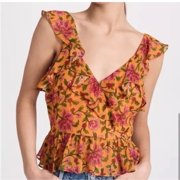 80. Veronica Beard $378 Floral Silk Ruffle Top - Picture 4 of 4